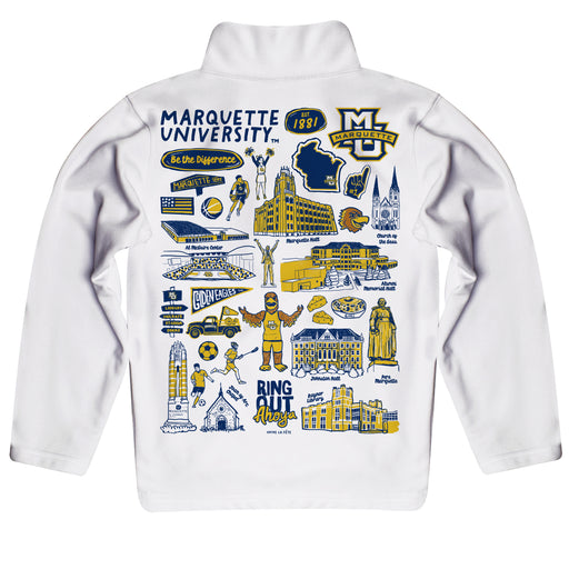 Marquette Golden Eagles Hand Sketched Vive La Fete Impressions Artwork White Boys Quarter Zip Pullover V1 - Vive La Fête - Online Apparel Store