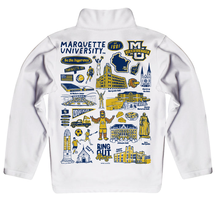 Marquette Golden Eagles Hand Sketched Vive La Fete Impressions Artwork White Boys Quarter Zip Pullover V1 - Vive La Fête - Online Apparel Store