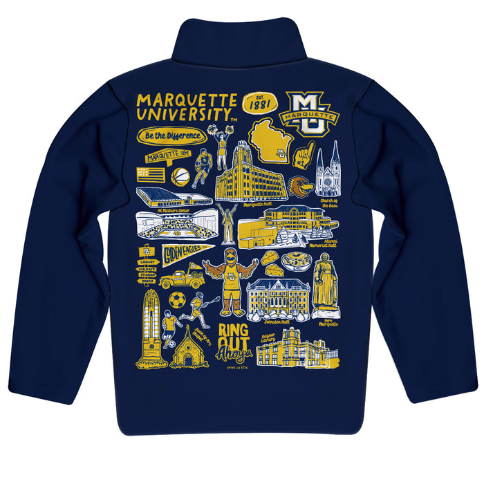 Marquette Golden Eagles Hand Sketched Vive La Fete Impressions Artwork Navy Boys Quarter Zip Pullover V1 - Vive La Fête - Online Apparel Store