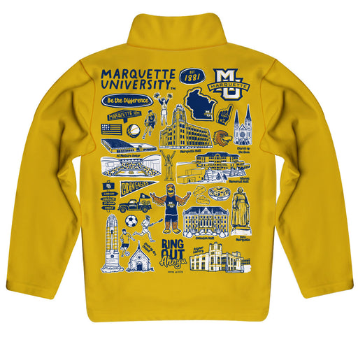 Marquette Golden Eagles Hand Sketched Vive La Fete Impressions Artwork Gold Boys Quarter Zip Pullover V1 - Vive La Fête - Online Apparel Store