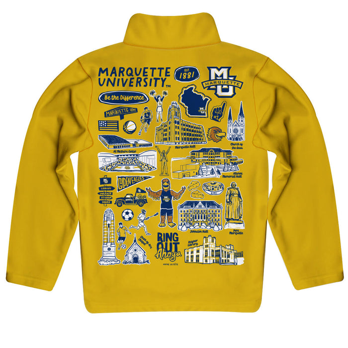 Marquette Golden Eagles Hand Sketched Vive La Fete Impressions Artwork Gold Boys Quarter Zip Pullover V1 - Vive La Fête - Online Apparel Store