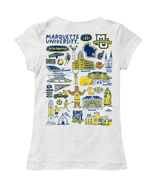 Marquette Golden Eagles Hand Sketched Vive La Fete Impressions Artwork White Girls Cotton Short Sleeve Tee - Vive La Fête - Online Apparel Store