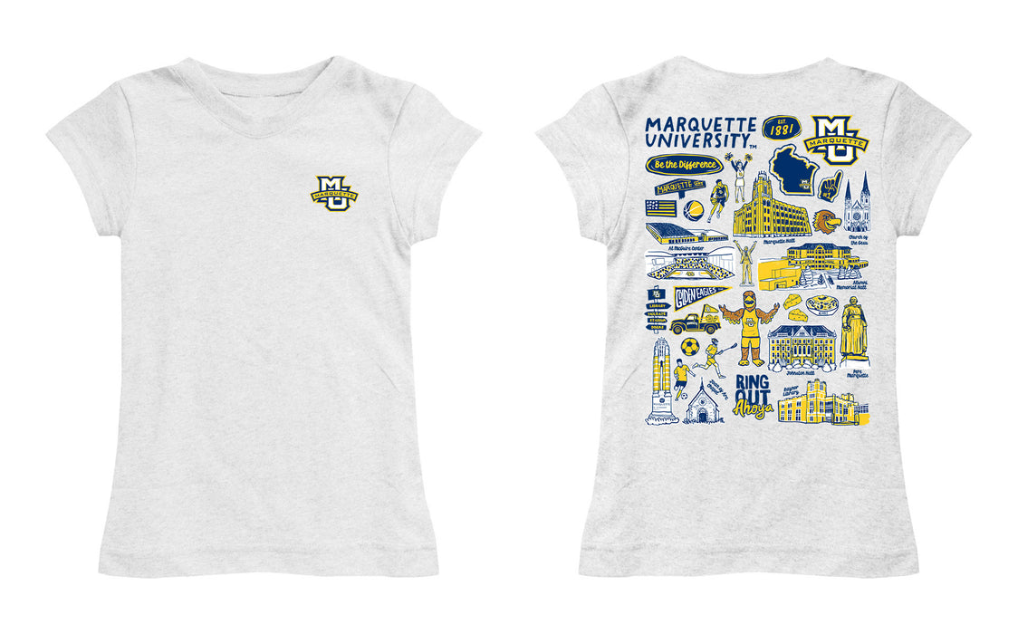 Marquette Golden Eagles Hand Sketched Vive La Fete Impressions Artwork White Girls Cotton Short Sleeve Tee - Vive La Fête - Online Apparel Store