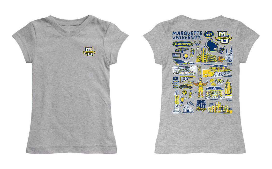 Marquette Golden Eagles Hand Sketched Vive La Fete Impressions Artwork Grey Girls Cotton Short Sleeve Tee - Vive La Fête - Online Apparel Store