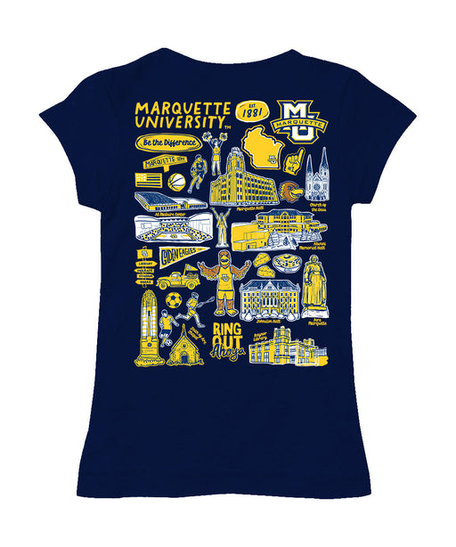 Marquette Golden Eagles Hand Sketched Vive La Fete Impressions Artwork Navy Girls Cotton Short Sleeve Tee - Vive La Fête - Online Apparel Store