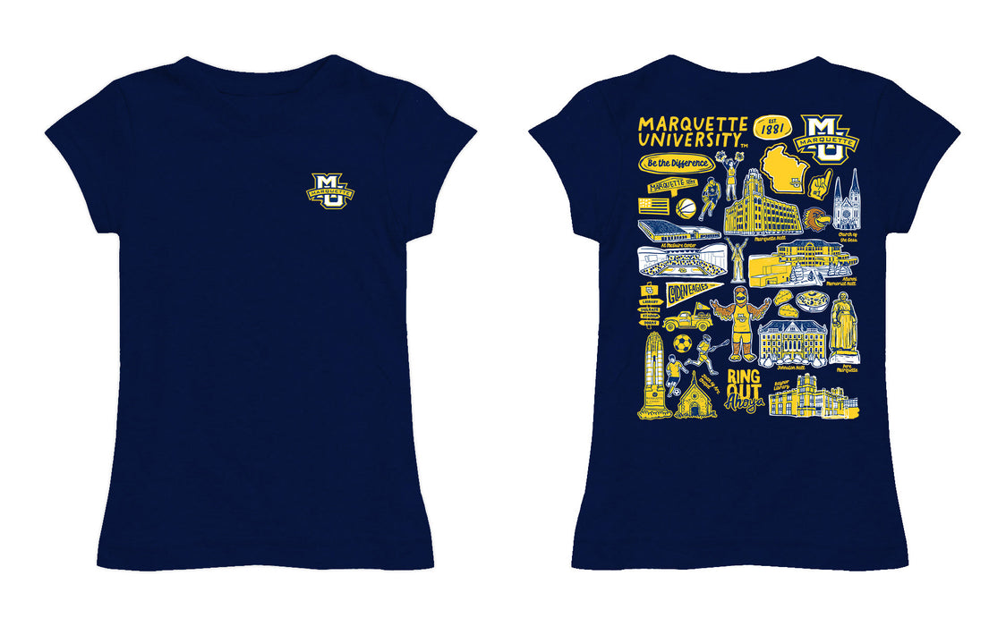 Marquette Golden Eagles Hand Sketched Vive La Fete Impressions Artwork Navy Girls Cotton Short Sleeve Tee - Vive La Fête - Online Apparel Store