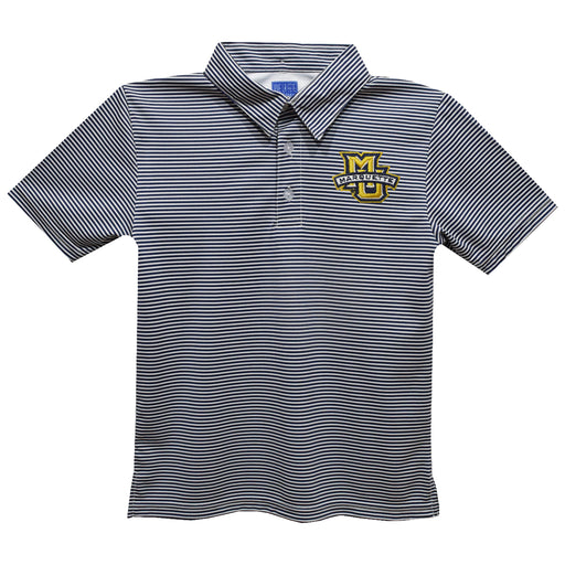 Marquette Golden Eagles Embroidered Navy Stripes Short Sleeve Polo Box Shirt