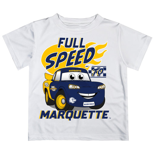 Marquette Golden Eagles Vive La Fete Toy Racing Car Boys Game Day White Short Sleeve Tee