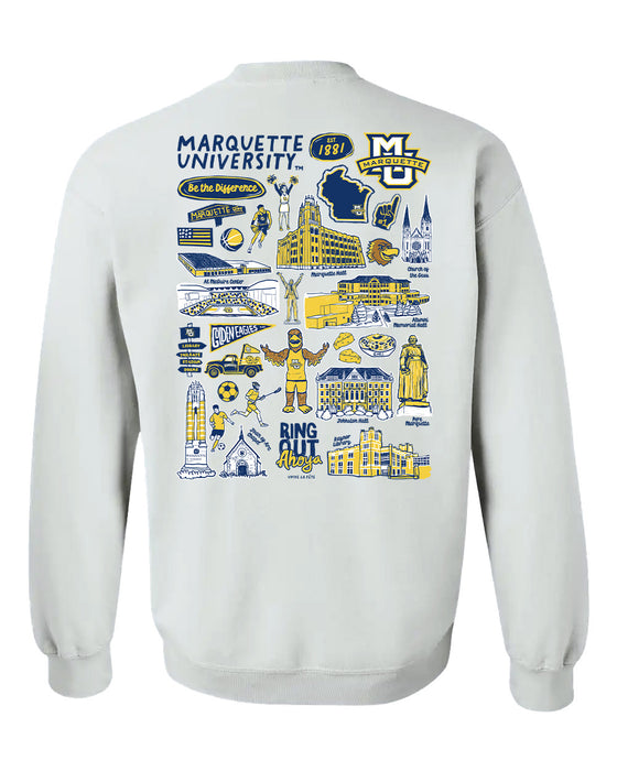 Marquette Golden Eagles Hand Sketched Artwork Navy Crewneck Sweatshirt for Women - Vive La Fête - Online Apparel Store