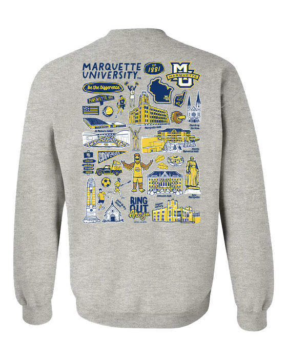 Marquette Golden Eagles Hand Sketched Artwork Navy Crewneck Sweatshirt for Women - Vive La Fête - Online Apparel Store