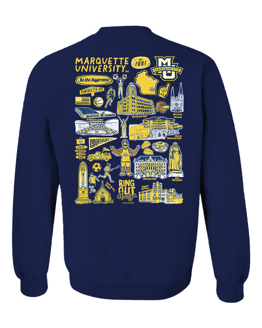 Marquette Golden Eagles Hand Sketched Artwork Navy Crewneck Sweatshirt for Women - Vive La Fête - Online Apparel Store