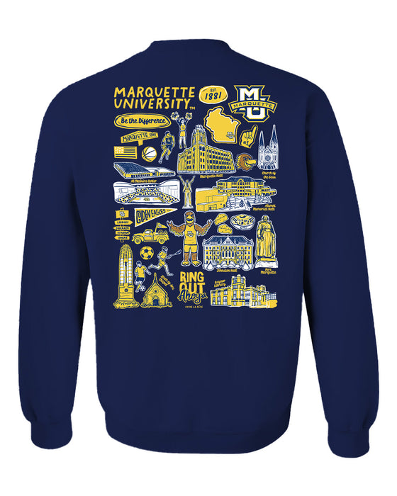 Marquette Golden Eagles Hand Sketched Artwork Navy Crewneck Sweatshirt for Women - Vive La Fête - Online Apparel Store