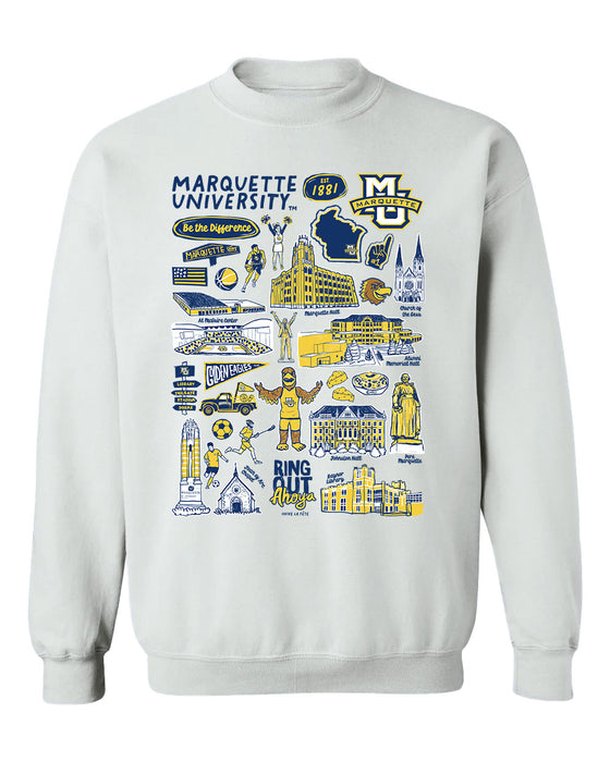 Marquette Golden Eagles Hand Sketched Vive La Fete Impressions White Cotton Crewneck Sweatshirt for Women