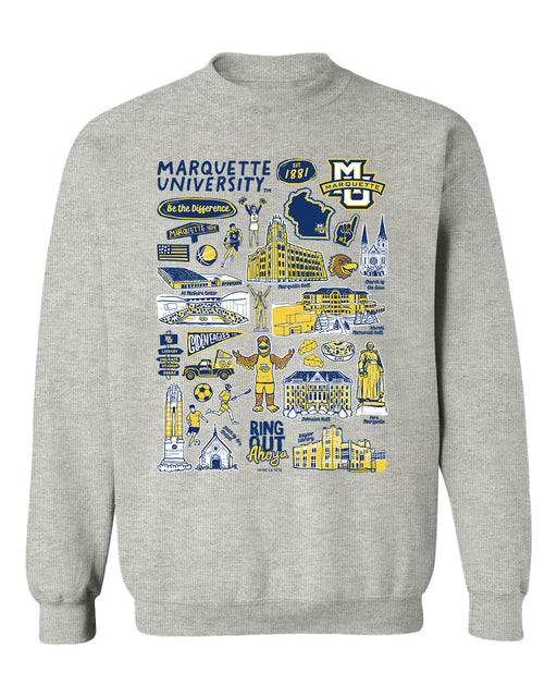 Marquette Golden Eagles Hand Sketched Vive La Fete Impressions Grey Cotton Crewneck Sweatshirt for Women
