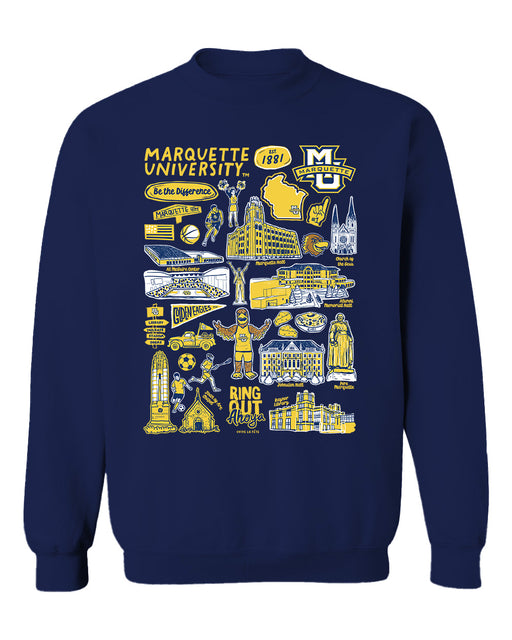 Marquette Golden Eagles Vive La Fete Impressions Navy Cotton Crewneck Sweatshirt for Women