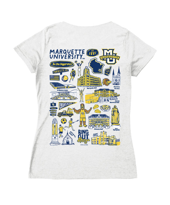 Marquette Golden Eagles Hand Sketched Vive La Fete Impressions Artwork Navy Women Cotton Short Sleeve V-Neck Tshirt