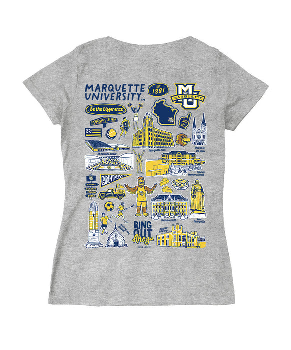 Marquette Golden Eagles Hand Sketched Vive La Fete Impressions Artwork Navy Women Cotton Short Sleeve V-Neck Tshirt