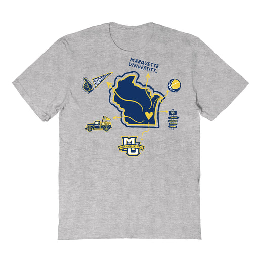 Marquette Golden Eagles Hand Sketched Vive La Fete Impressions Icones Grey T-shirt for Women