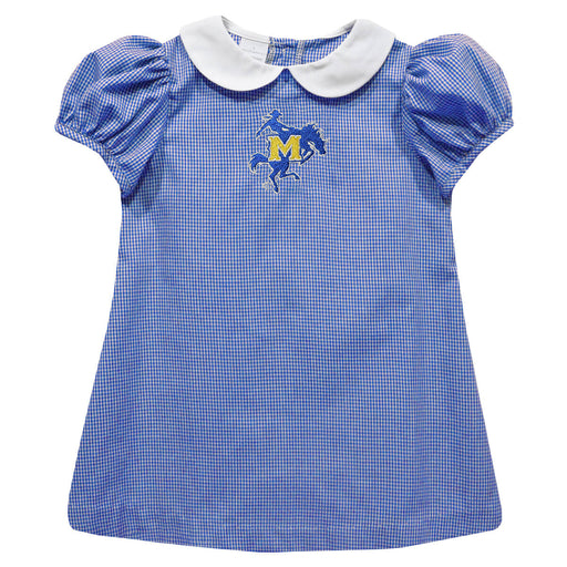 McNeese State University Cowboys Embroidered Royal Gingham Short Sleeve A Line Dress
