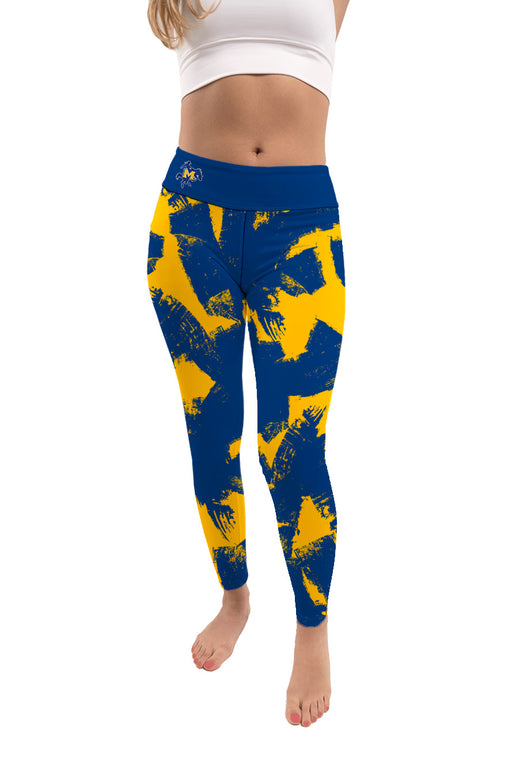 McNeese State University Cowboys Vive La Fete Paint Brush Logo on Waist Women Blue Yoga Leggings