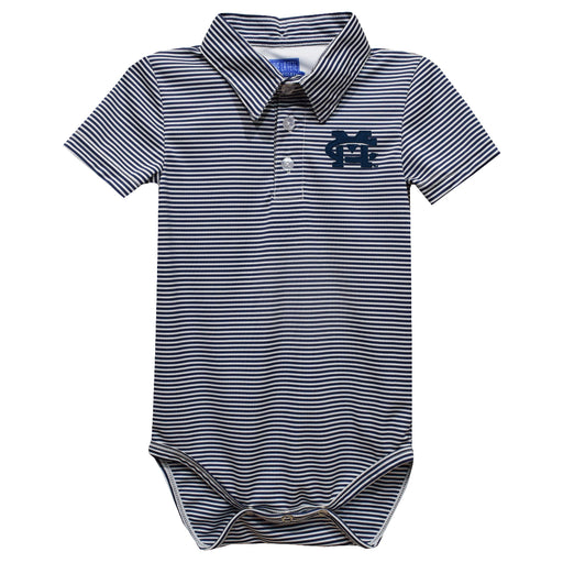 Mississippi College Choctaws Embroidered Navy Stripes Stripe Knit Polo Onesie
