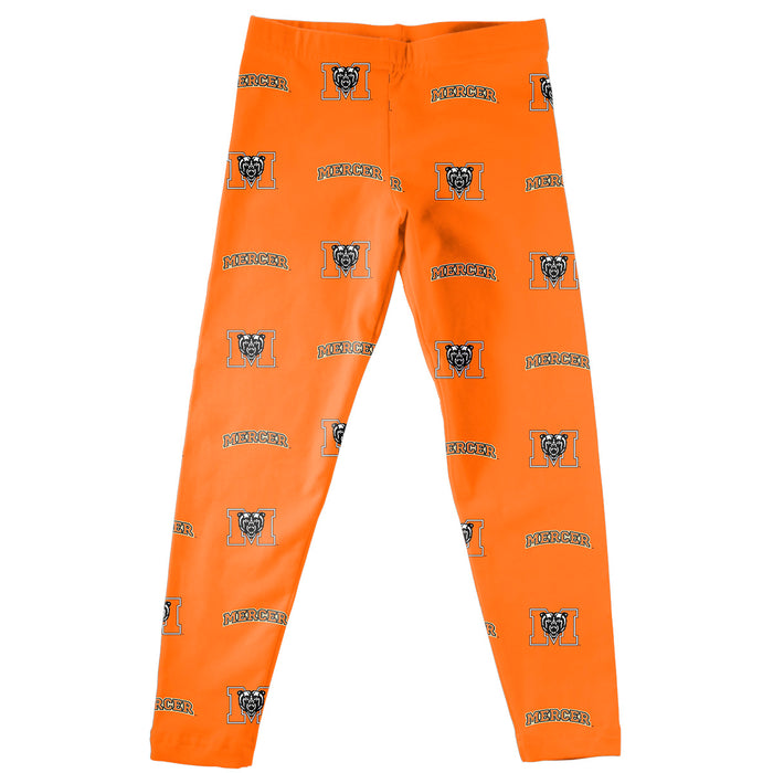 Mercer University Bears Vive La Fete Girls Game Day All Over Two Logos Elastic Waist Classic Play Orange Leggings Tights