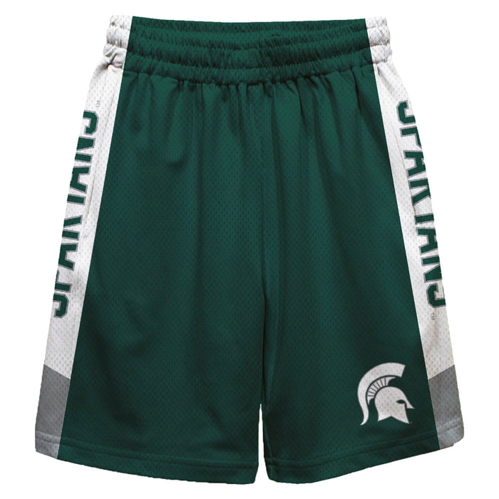 Michigan State Spartans Vive La Fete Game Day Green Stripes Boys Solid White Athletic Mesh Short