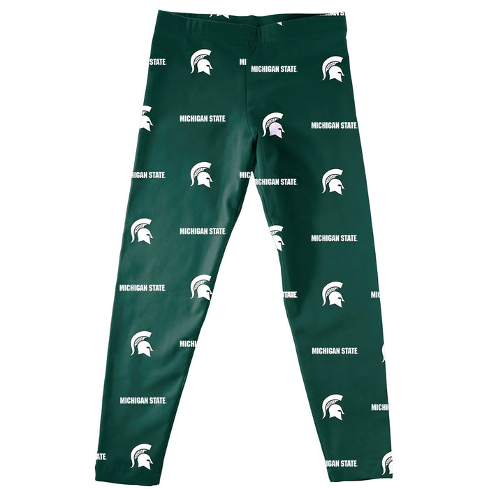 Michigan State Spartans Vive La Fete Girls Game Day All Over Two Logos Elastic Waist Classic Play Green Leggings Tights - Vive La Fête - Online Apparel Store