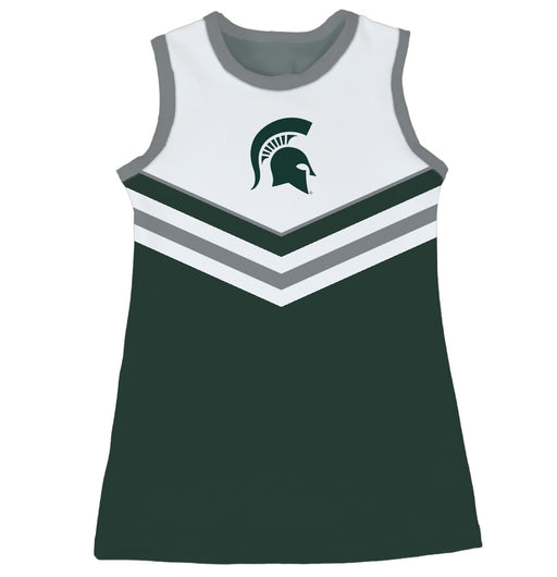 Michigan State Spartans Sleeveless Cheerleader A Line Dress White and Green