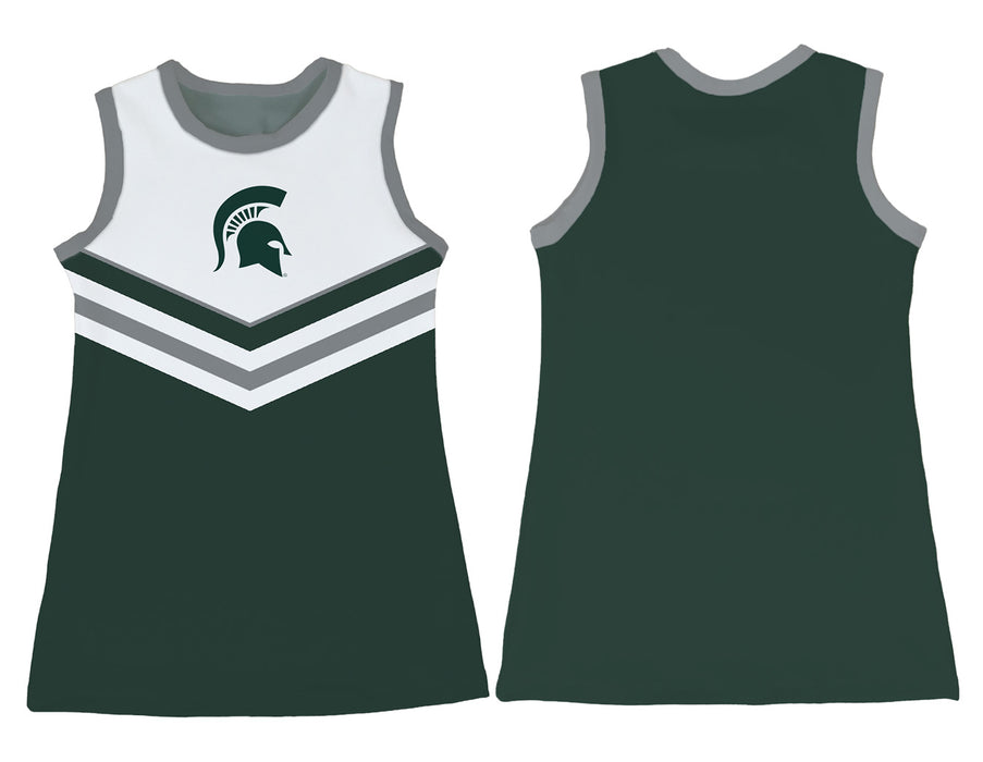 Michigan State Spartans Sleeveless Cheerleader A Line Dress White and Green