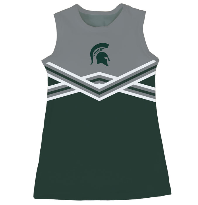Michigan State Spartans Sleeveless Cheerleader A Line Dress Gray and Green