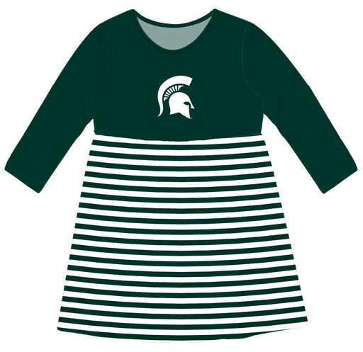 Michigan State Spartans Vive La Fete Girls Game Day Long Sleeve Green Stripe on Skirt - Vive La Fête - Online Apparel Store