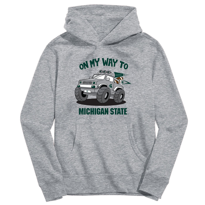 Michigan State Spartans On My Way Monster Truck Heather Grey Cotton Youth Hoodie