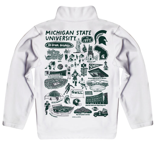 Michigan State Spartans Hand Sketched Vive La Fete Impressions Artwork White Boys Quarter Zip Pullover V1 - Vive La Fête - Online Apparel Store