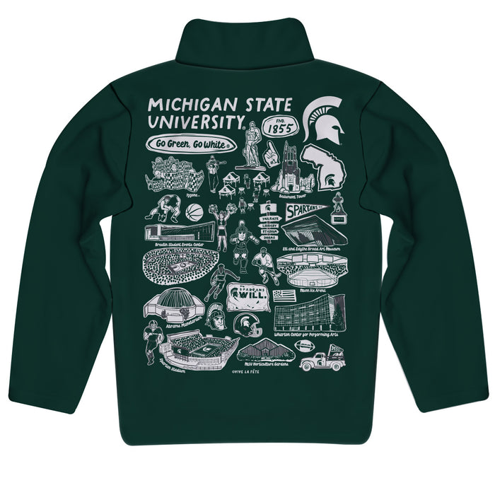 Michigan State Spartans Hand Sketched Vive La Fete Impressions Artwork  Green Quarter Zip Pullover V1