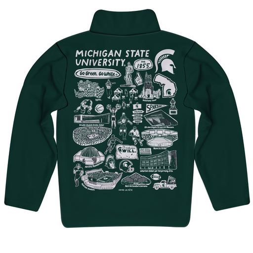 Michigan State Spartans Hand Sketched Vive La Fete Impressions Artwork Green Boys Quarter Zip Pullover V1 - Vive La Fête - Online Apparel Store