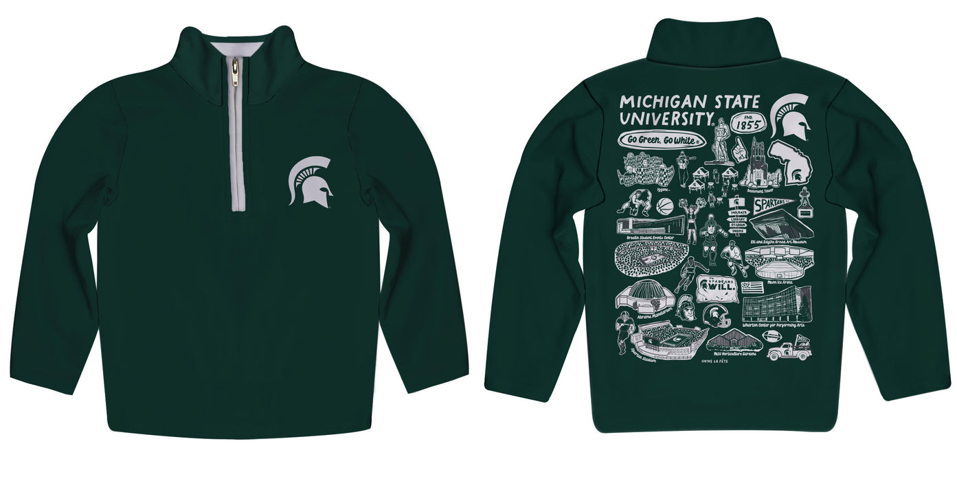 Michigan State Spartans Hand Sketched Vive La Fete Impressions Artwork Green Boys Quarter Zip Pullover V1 - Vive La Fête - Online Apparel Store