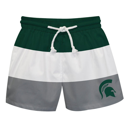 Michigan State Spartans Vive La Fete Green Stripes Swimtrunks V1