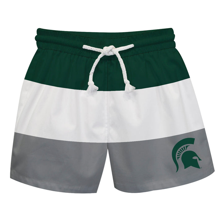 Michigan State Spartans Vive La Fete Green Stripes Swimtrunks V1