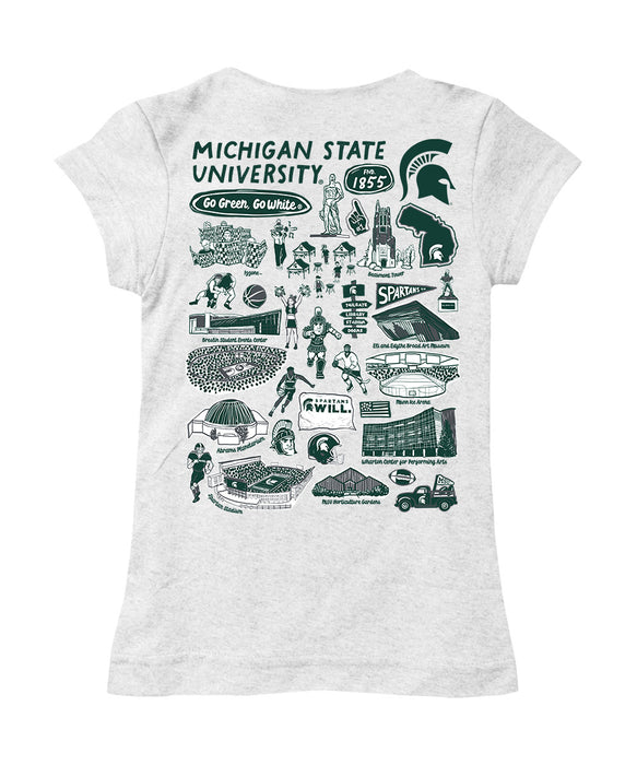 Michigan State Spartans Hand Sketched Vive La Fete Impressions Artwork White Girls Cotton Short Sleeve Tee - Vive La Fête - Online Apparel Store