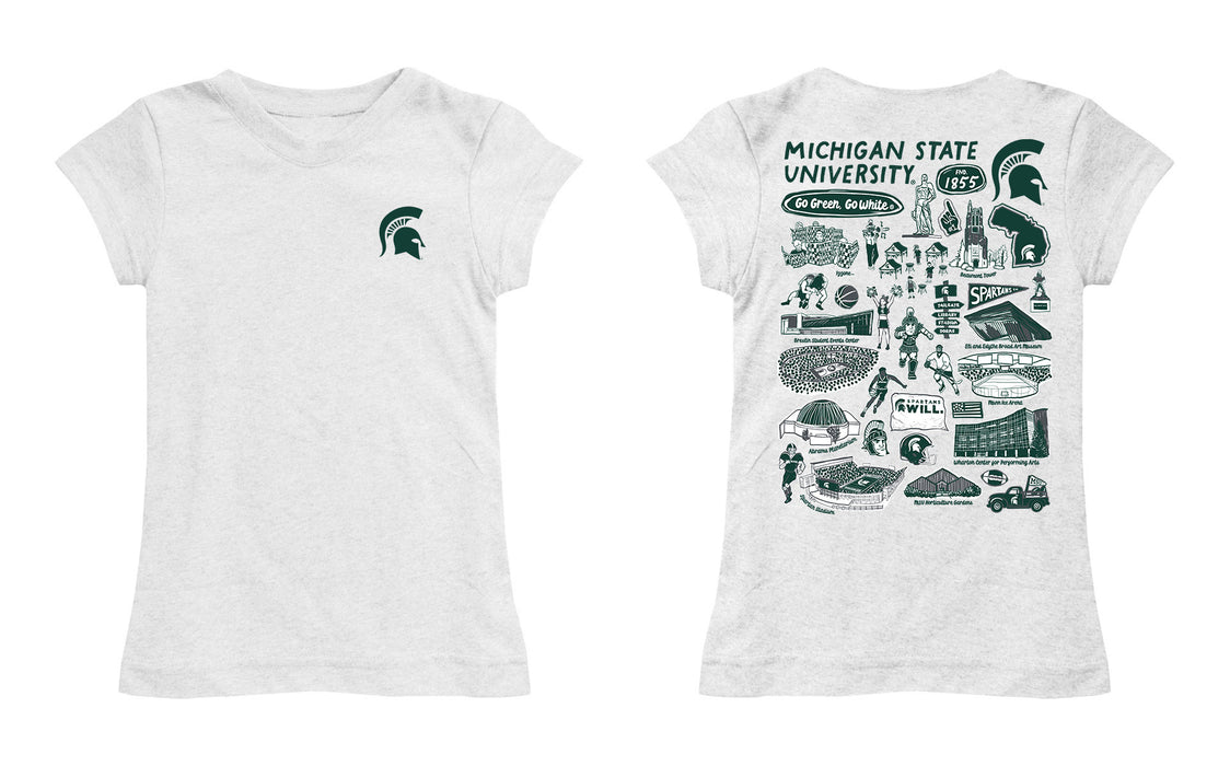 Michigan State Spartans Hand Sketched Vive La Fete Impressions Artwork White Girls Cotton Short Sleeve Tee - Vive La Fête - Online Apparel Store