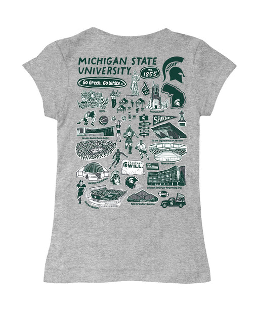 Michigan State Spartans Hand Sketched Vive La Fete Impressions Artwork Grey Girls Cotton Short Sleeve Tee - Vive La Fête - Online Apparel Store