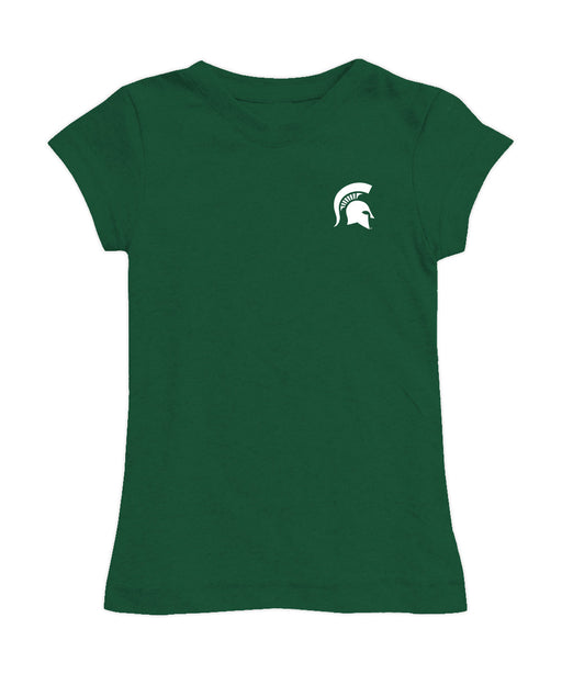 Michigan State Spartans Hand Sketched Vive La Fete Impressions Artwork Green Girls Cotton Short Sleeve Tee