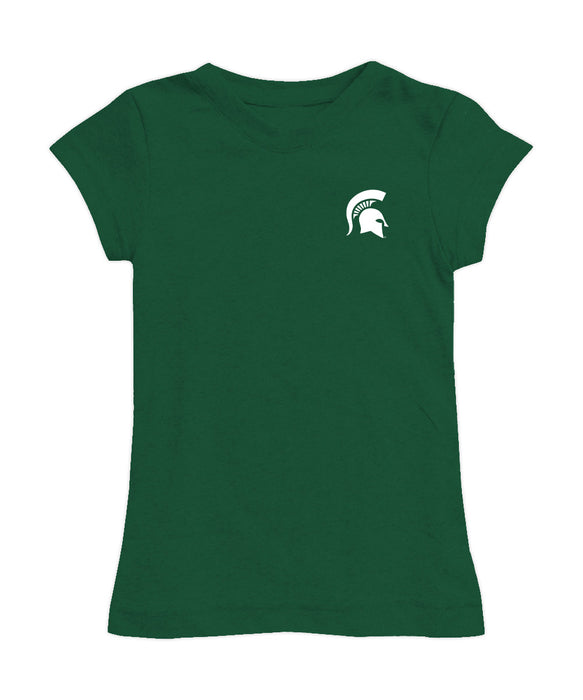 Michigan State Spartans Hand Sketched Vive La Fete Impressions Artwork Green Girls Cotton Short Sleeve Tee