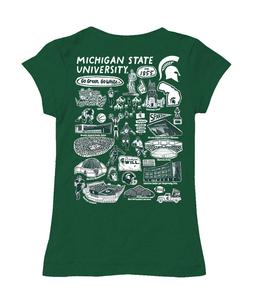 Michigan State Spartans Hand Sketched Vive La Fete Impressions Artwork Green Girls Cotton Short Sleeve Tee - Vive La Fête - Online Apparel Store