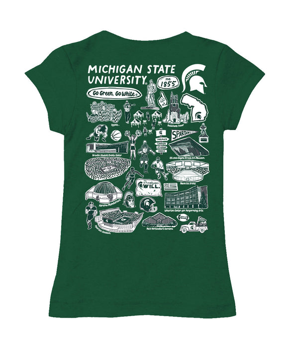 Michigan State Spartans Hand Sketched Vive La Fete Impressions Artwork Green Girls Cotton Short Sleeve Tee - Vive La Fête - Online Apparel Store