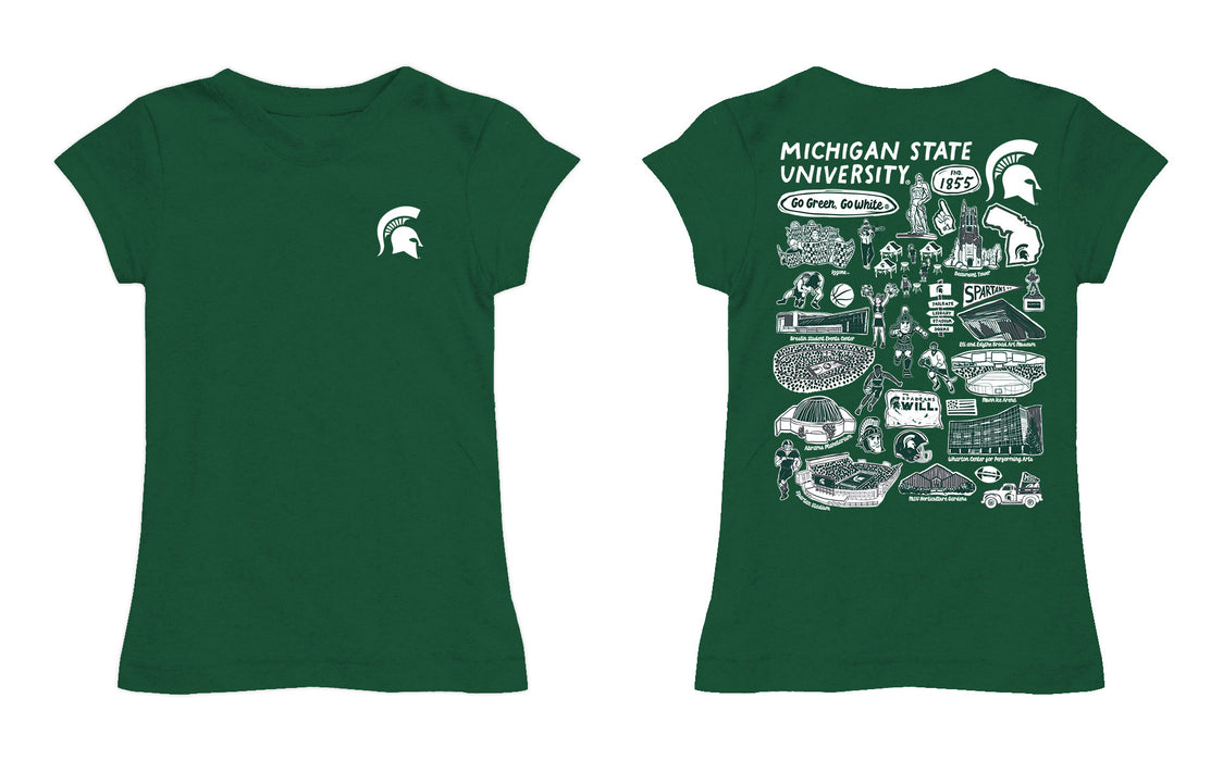 Michigan State Spartans Hand Sketched Vive La Fete Impressions Artwork Green Girls Cotton Short Sleeve Tee - Vive La Fête - Online Apparel Store