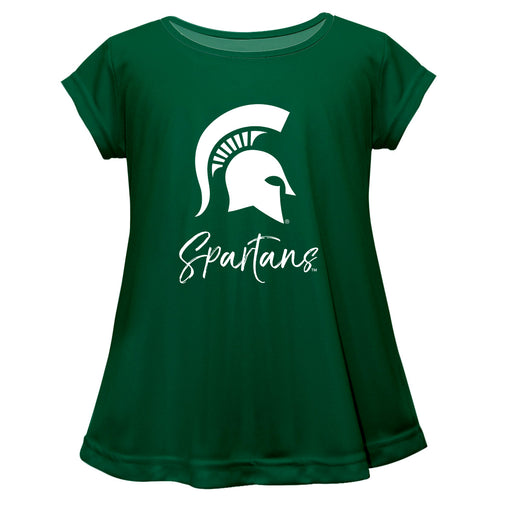 Michigan State Spartans Vive La Fete Girls Short Sleeve Green Top with School Logo and Name