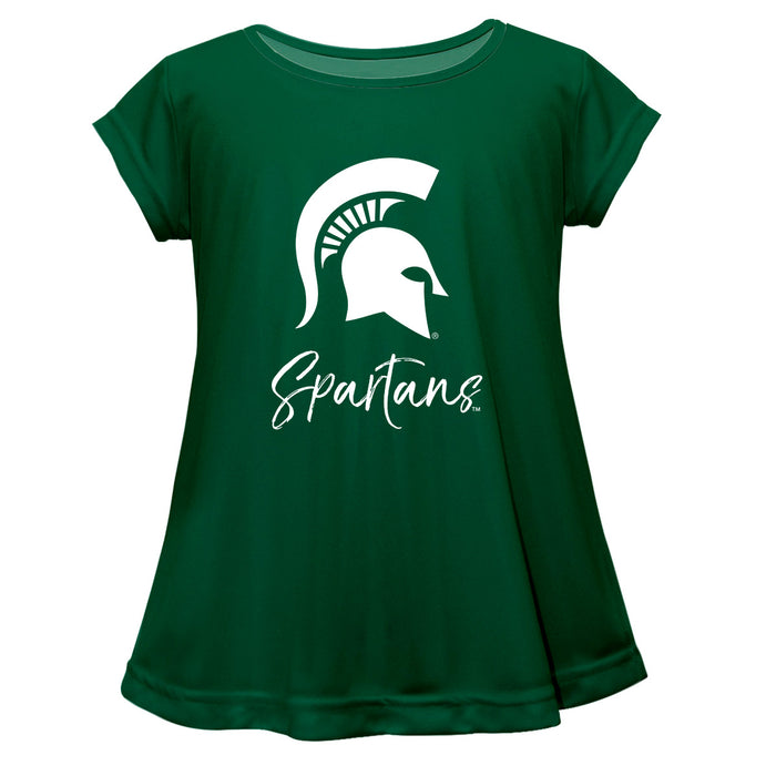 Michigan State Spartans Vive La Fete Girls Short Sleeve Green Top with School Logo and Name
