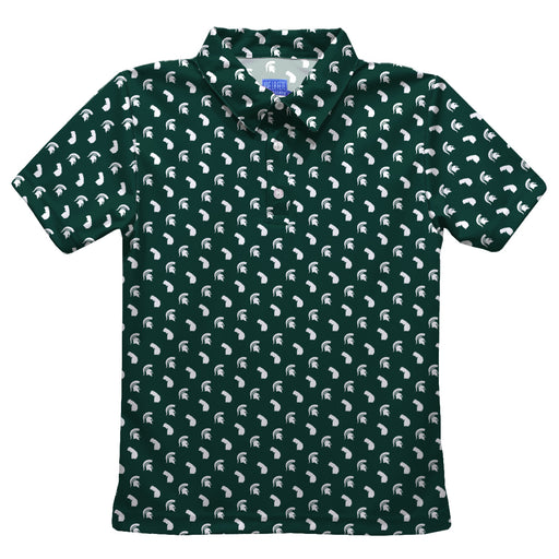 Michigan State Spartans Vive La Fete All Over Logo Green Short Sleeve Polo Shirt